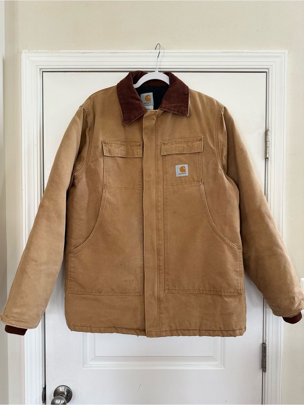 Vintage Carhartt Arctic Jacket Quilt Lined Brown Collar Tan 2XL USA Made C0196